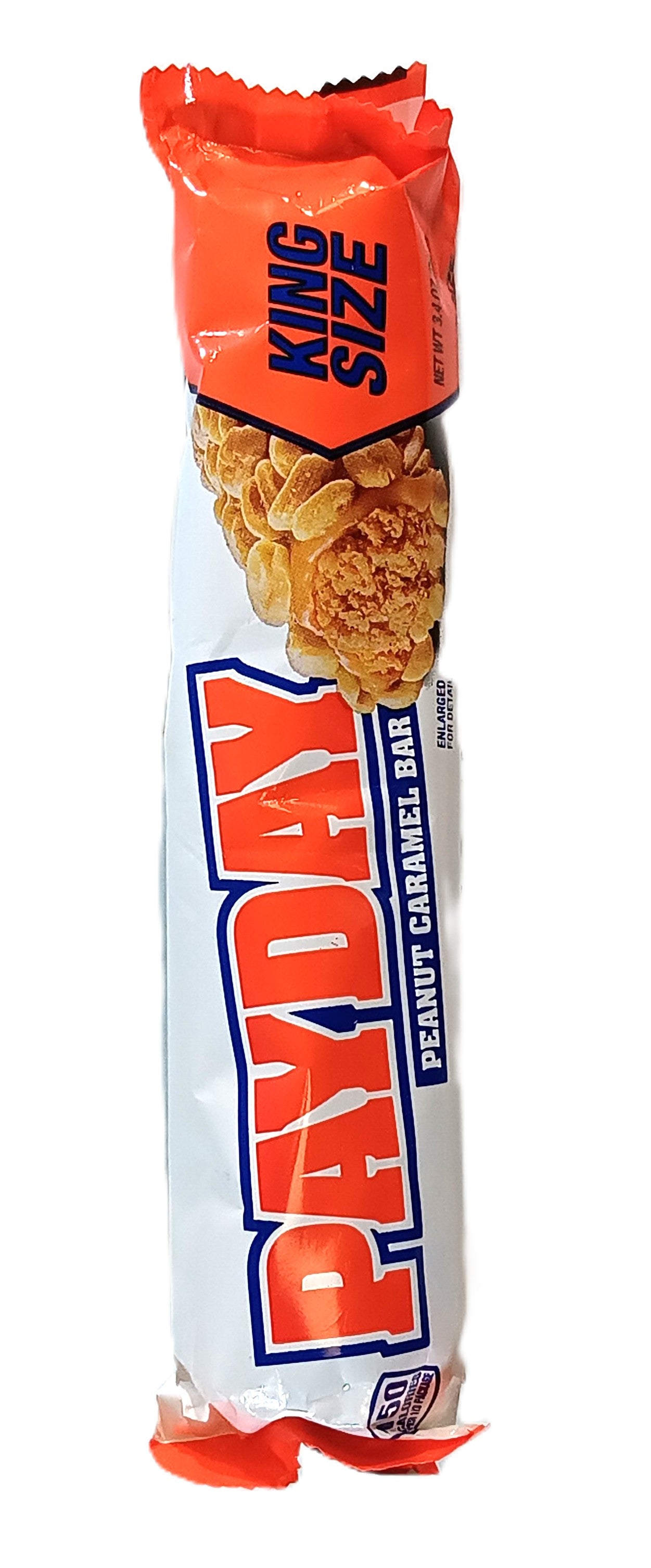 A Hersheys King Size_PayDay peanut caramel bar by TOJ EXPRESS, in a white and orange wrapper with King Size boldly displayed at the top and tantalizing peanuts illustrated, stands out in the lineup.