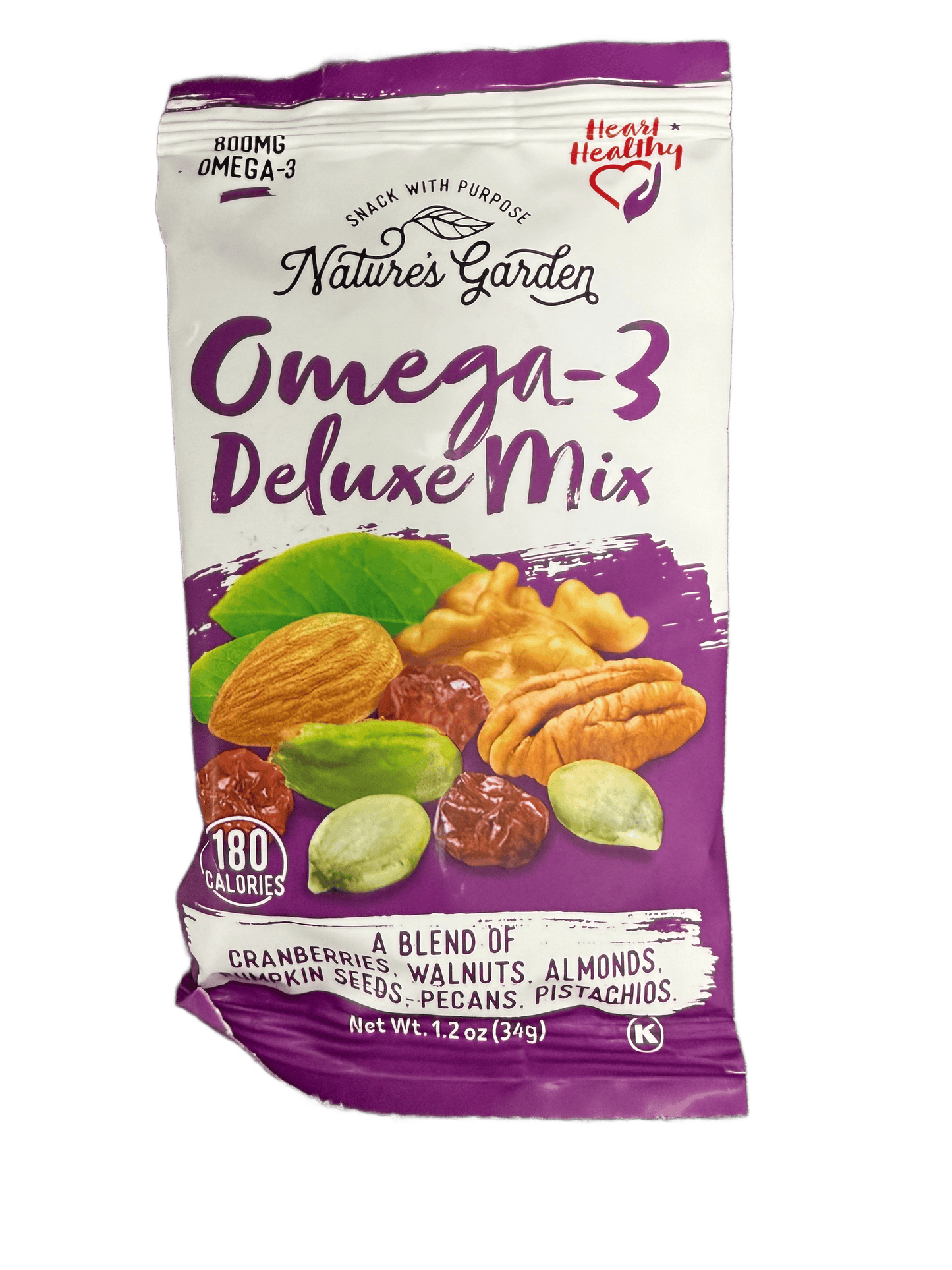 Natures Garden Omega-3 Deluxe Mix packaging on a green background