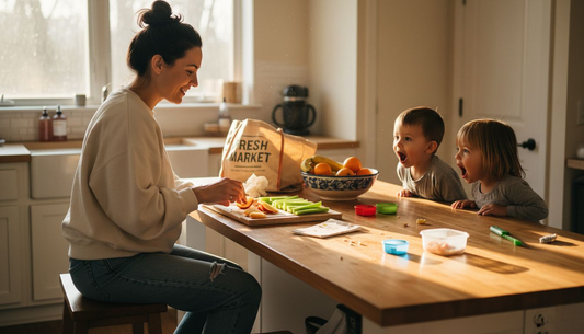 Mother preparing healthy snacks for children