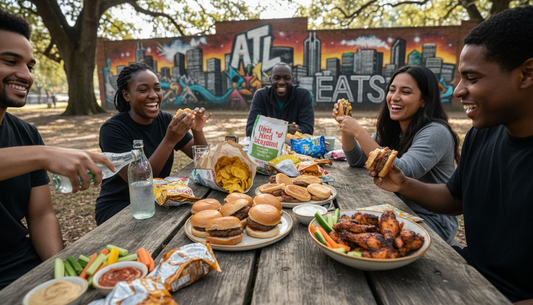 Atlanta foodies sharing diverse American and Caribbean snacks
