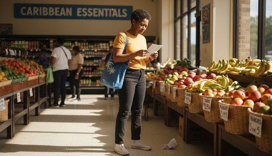 Woman shopping Caribbean produce in Atlanta