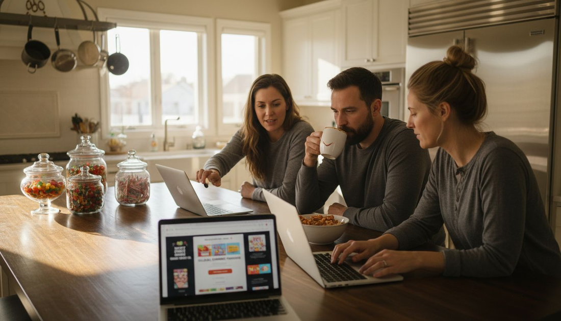 Group comparing online candy store alternatives
