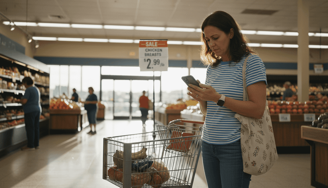 Woman blending American and Caribbean groceries
