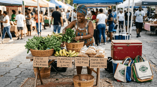 Vendor arranges fresh Caribbean foods Atlanta