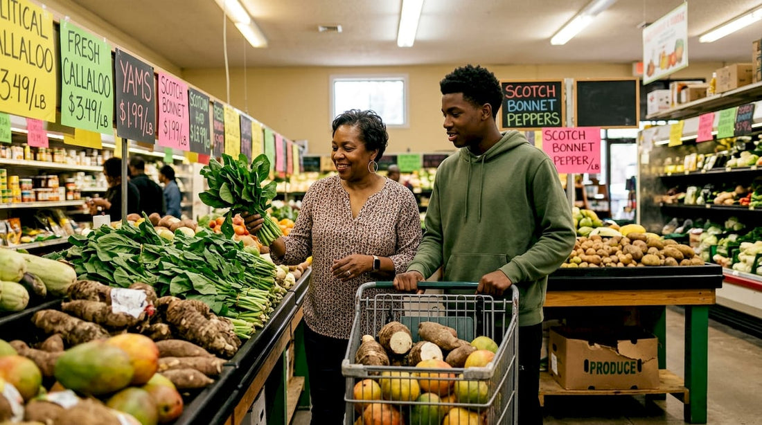 Shoppers exploring multicultural grocery aisles Atlanta
