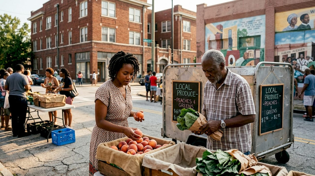 Shoppers at Atlanta outdoor neighborhood market