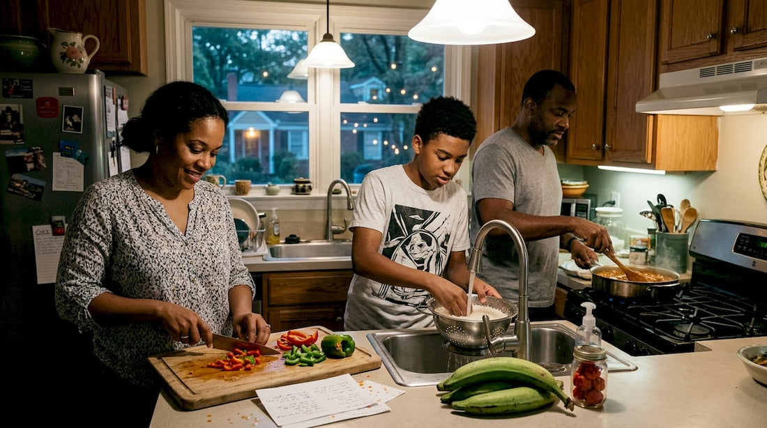 Family prepares Caribbean dinner in Atlanta kitchen