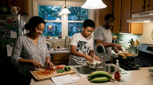 Family prepares Caribbean dinner in Atlanta kitchen