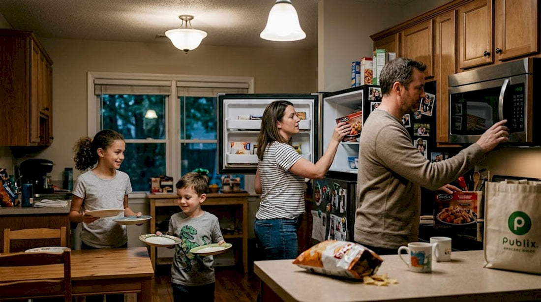 Atlanta family preparing frozen dinner together