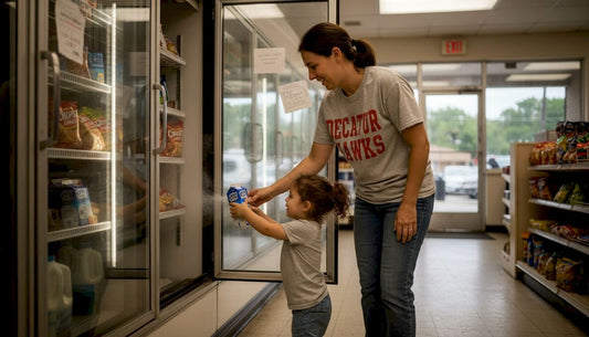 Mother and daughter picking milk at Atlanta store