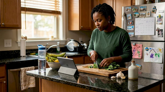 Home cook preparing callaloo in Atlanta kitchen