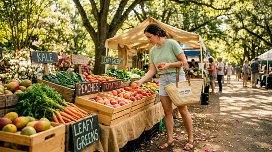 Shopper choosing fresh produce at Atlanta market