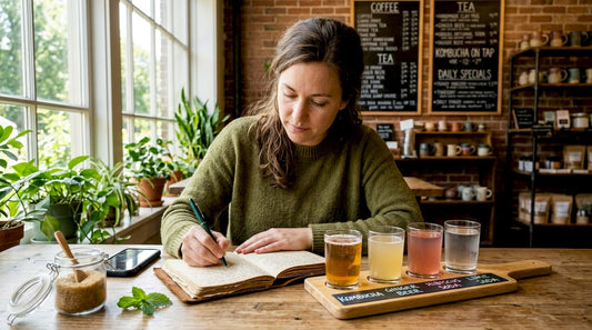 Woman tasting specialty drinks in café