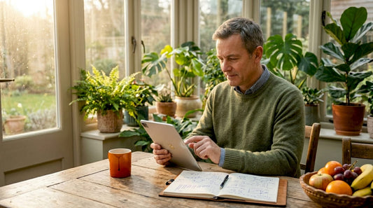 Market analyst reviewing import statistics at home