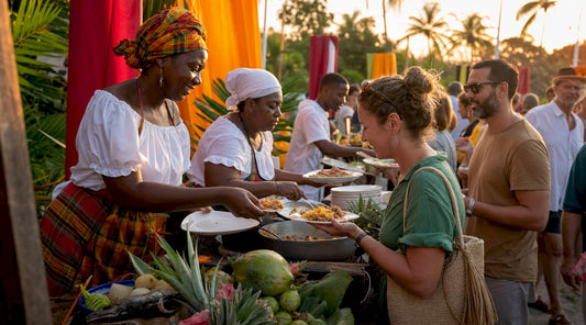 Vibrant Caribbean food festival scene outdoors