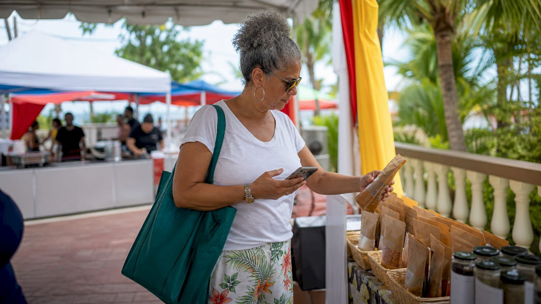 Shopper browsing alternatives in convenience store aisle