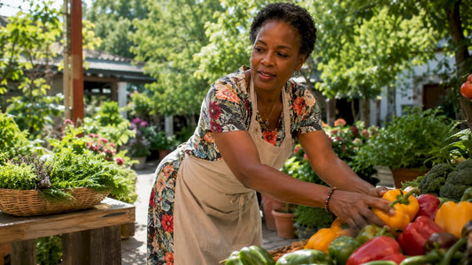 Store manager arranging fresh produce in local market