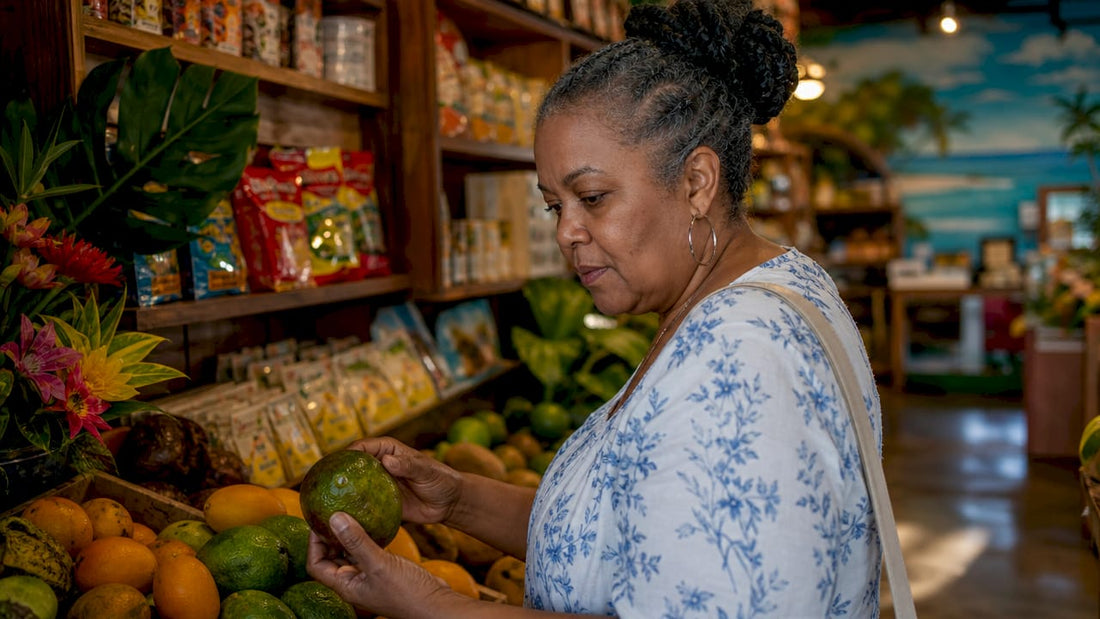 Woman shopping in Atlanta Caribbean grocery store