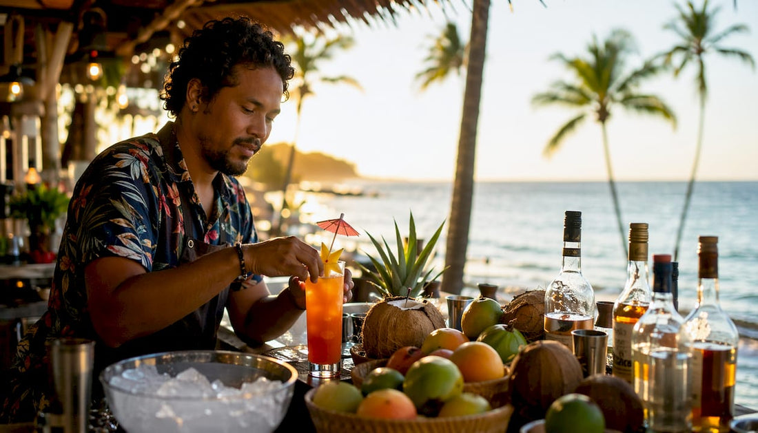 Bartender pouring tropical Caribbean cocktail