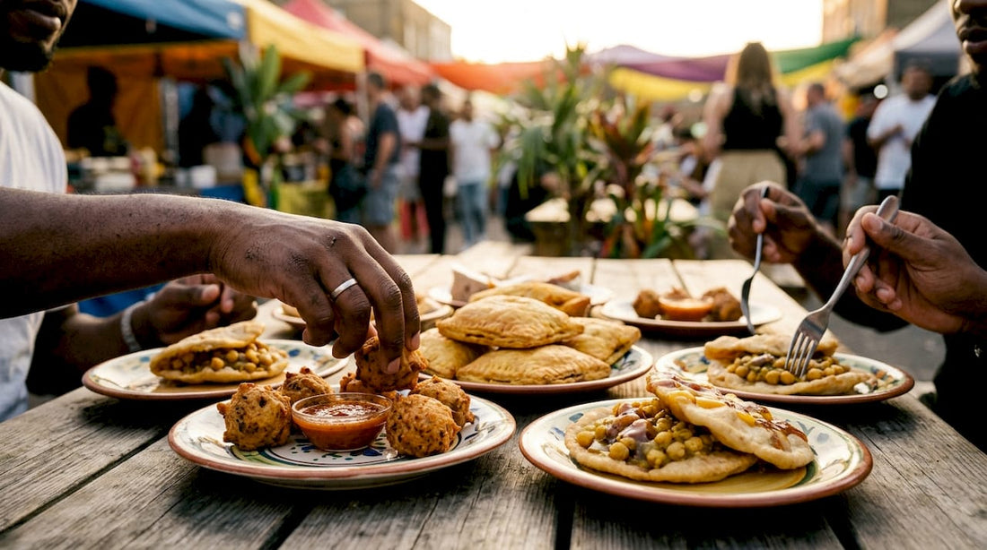 Platter of Afro-Caribbean street food treats
