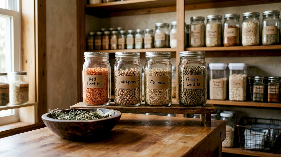 Organized dried goods pantry in kitchen