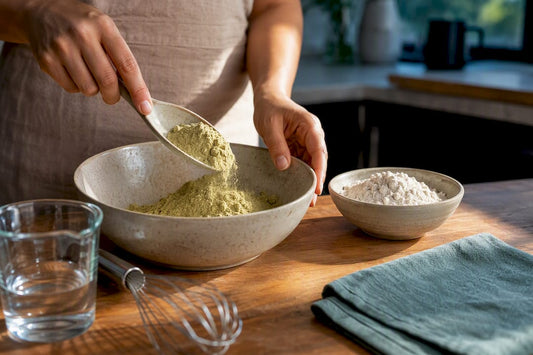 Plantain flour measured for baking